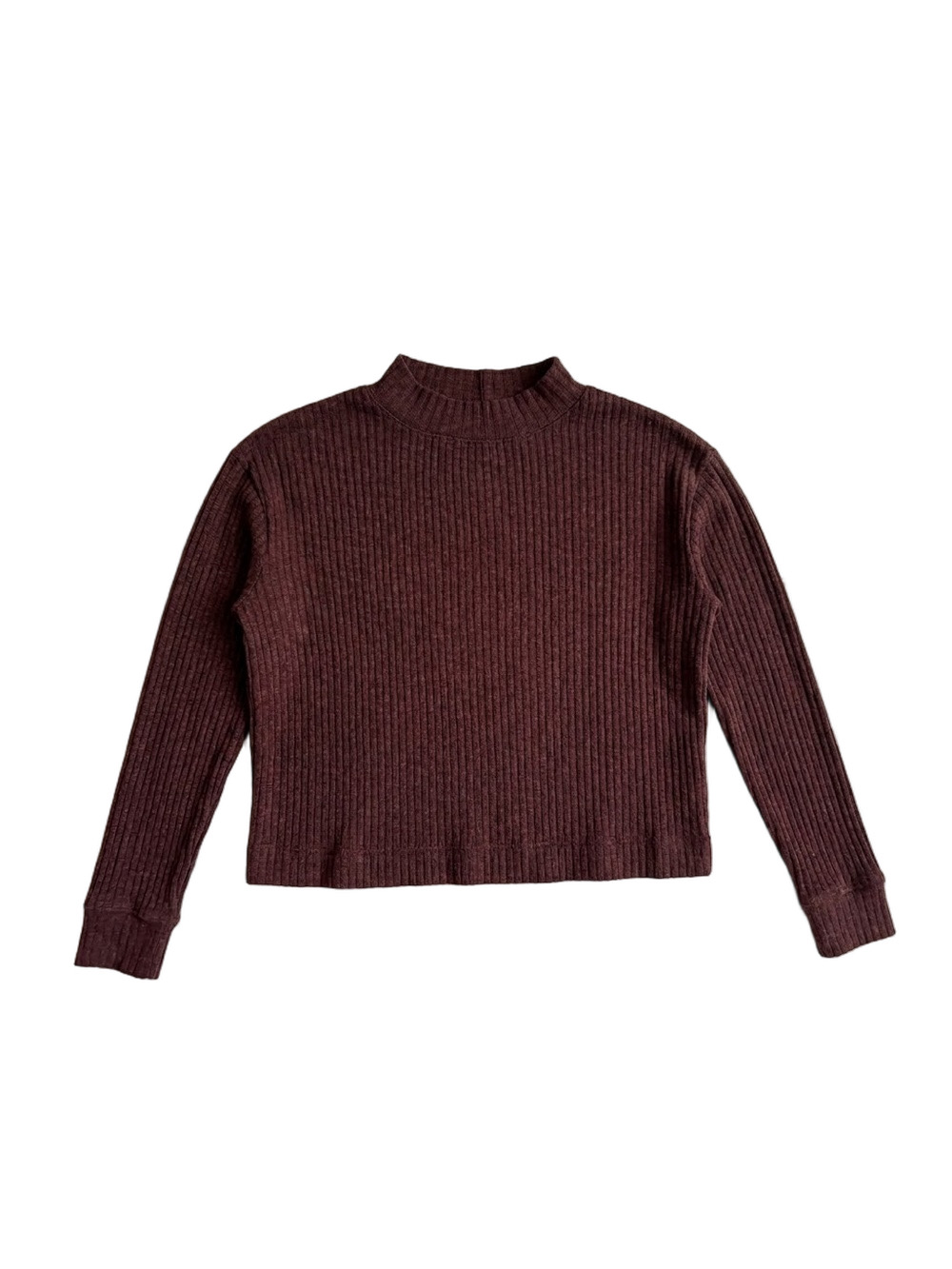Everlane Mahogany Burgundy Red Rib Funnel Neck Cropped Top Dark Small